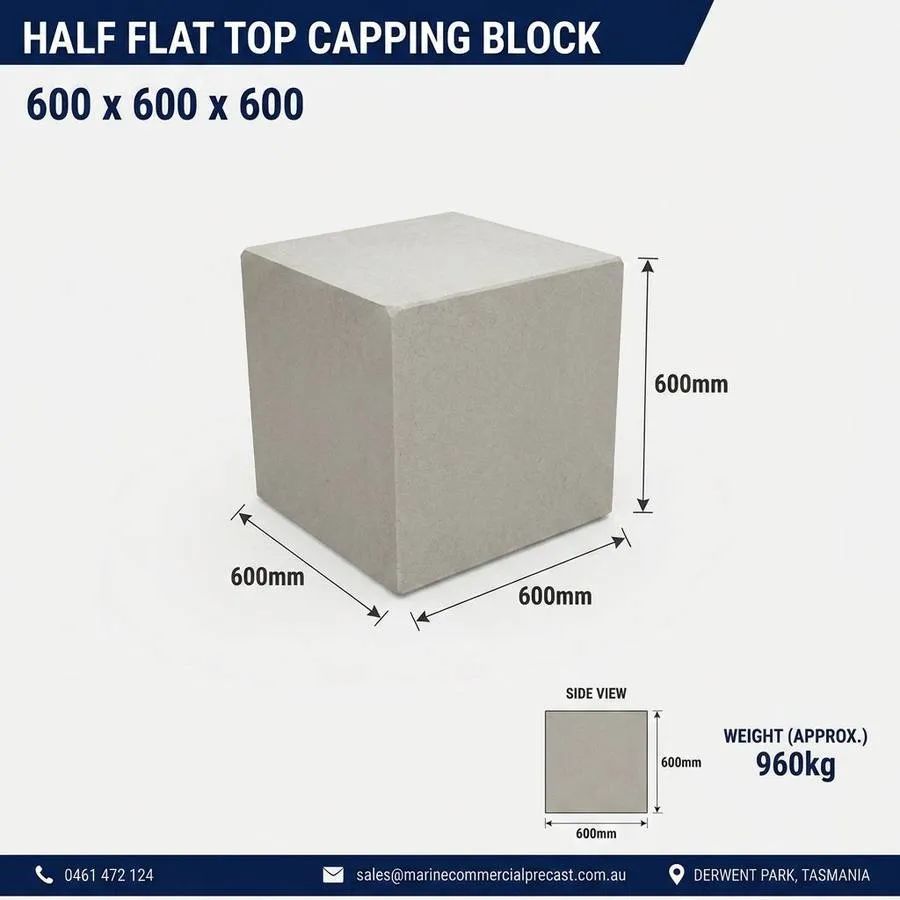 Technical drawing of a half flat top concrete block